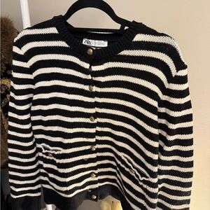 Zara Black and White Striped Cardigan